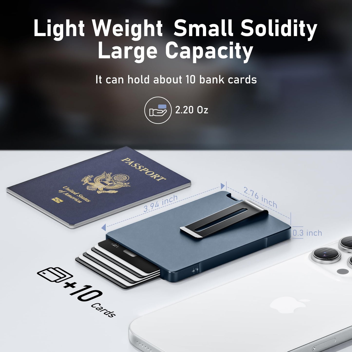 umoven Minimalist Wallet for Men, Slim Aluminum Metal Money Clip Card Holder, Pop-Up Card Case, RFID Blocking Mens Wallet with ID Window, Front Pocket Wallet for Men(Blue)