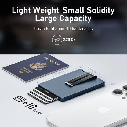 umoven Minimalist Wallet for Men, Slim Aluminum Metal Money Clip Card Holder, Pop-Up Card Case, RFID Blocking Mens Wallet with ID Window, Front Pocket Wallet for Men(Blue)