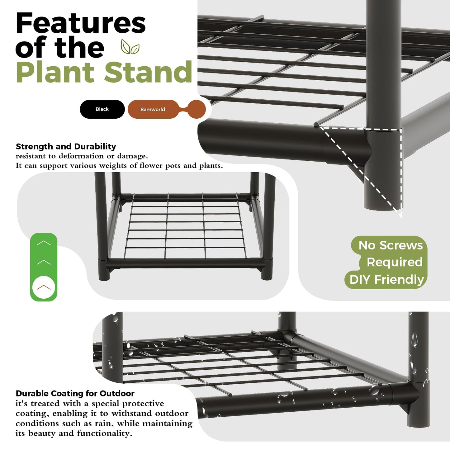 Bamworld Plant Stands Indoor 4 Sets Plant Shelves Outdoor Metal Plant Holder for Multiple Plants Flower Stands for Living Room Balcony Garden Patio Lawn Window Black