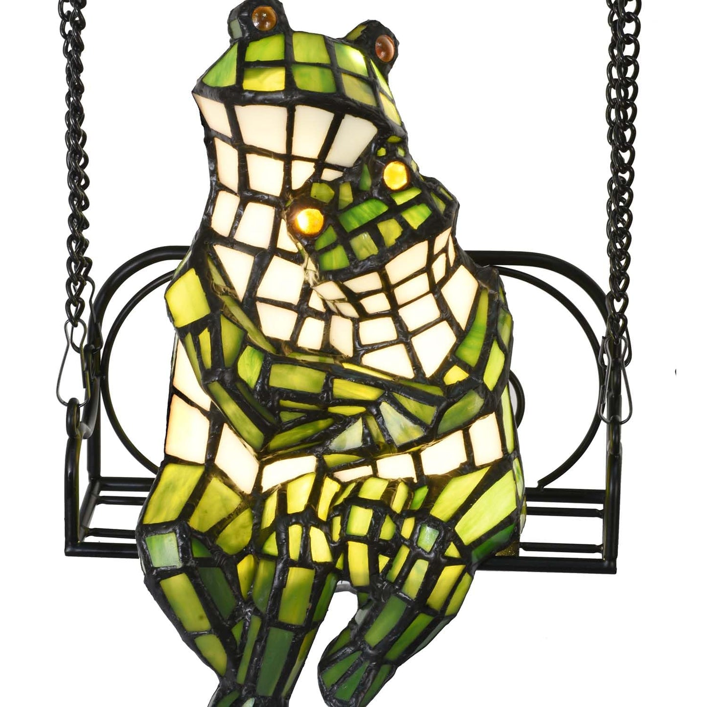 Bieye L12001 Frogs on a Swing Tiffany Style Stained Glass Accent Table Lamp for Home Decor