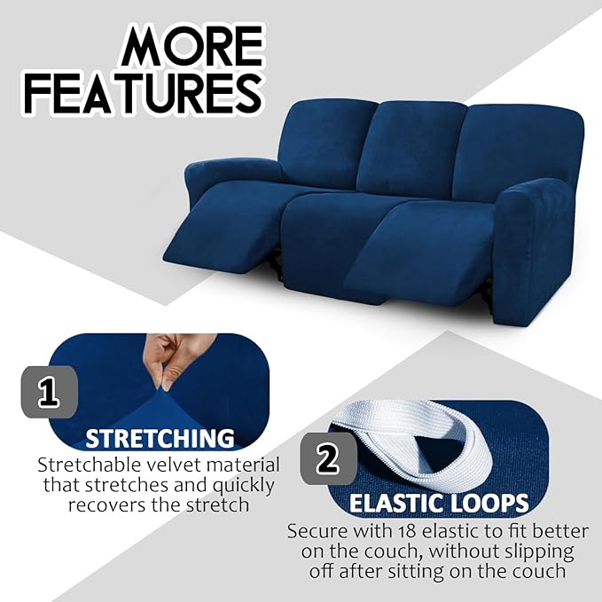 ULTICOR Velvet 8-Pieces Recliner Sofa Covers Stretch Reclining Couch Covers