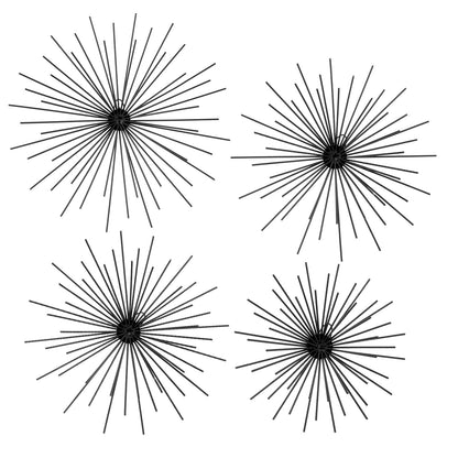 Shimeyao 4 Pcs Metal Starburst Wall Decor Black Metal Wall Art 3D Spike Bling Finish Star Burst Hangings Accents Sculptures Set Modern Mid Century Decorations for Living Room Bedroom Entryway