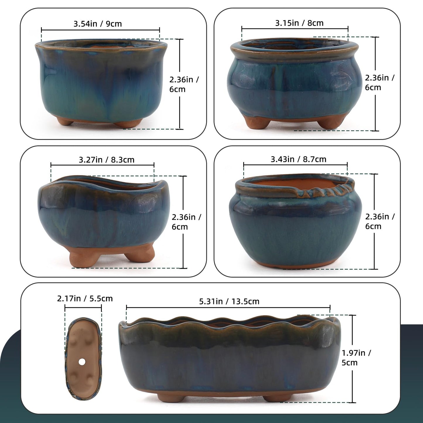 ginojex Ceramic Succulent Garden Pots Small Plant Planter Container with Drainage Set of 5 for Home Office Decor