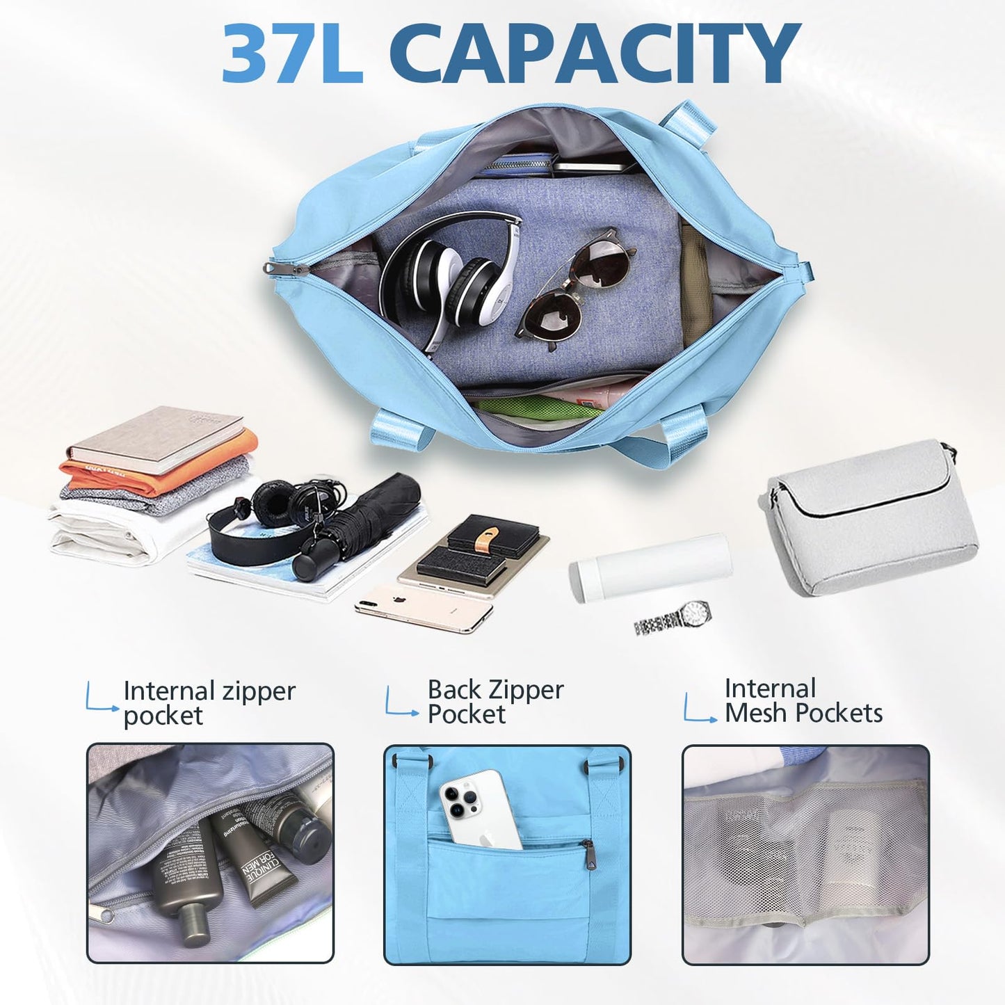 Travel Duffle, Waterproof Weekender Carry On Tote for Women, Travel Essentials Sport Gym for Men, Hospital Bag for Labor and Delivery, Overnight Luggage With Trolley Sleeve