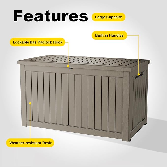 280 Gallon Outdoor Storage Box, Large Resin Deck Box for Patio Cushions, Garden Tools, Pool Accessories, Waterproof and Lockable Design, Storage Bench for Backyard & Deck(Gray)