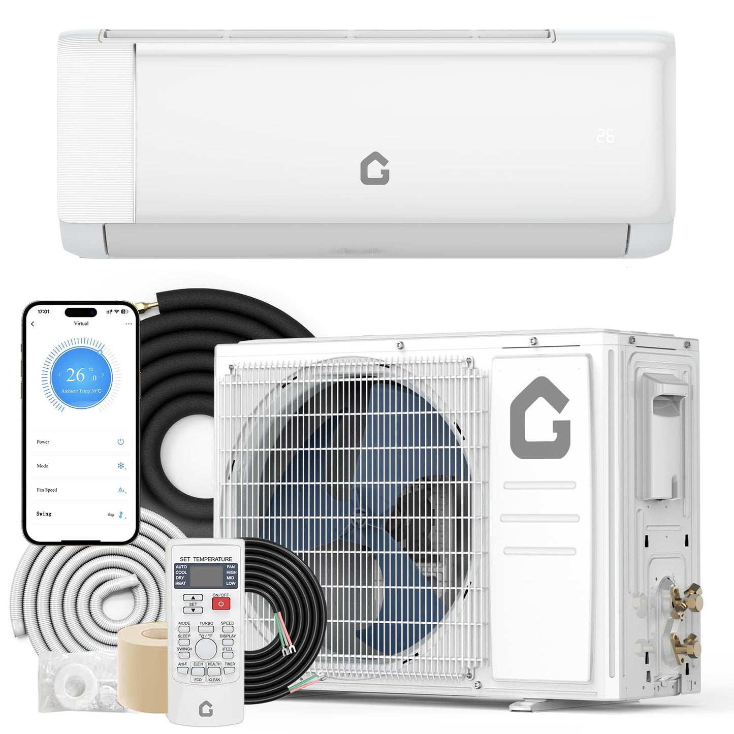 Energy-Efficient 24,000 BTU Mini Split Central Air Conditioner & Heater – 19 SEER, 230V Ductless Inverter, WiFi & Alexa Compatible, Quiet Cooling/Heating for up to 1,500 Sq.Ft, Remote Control,