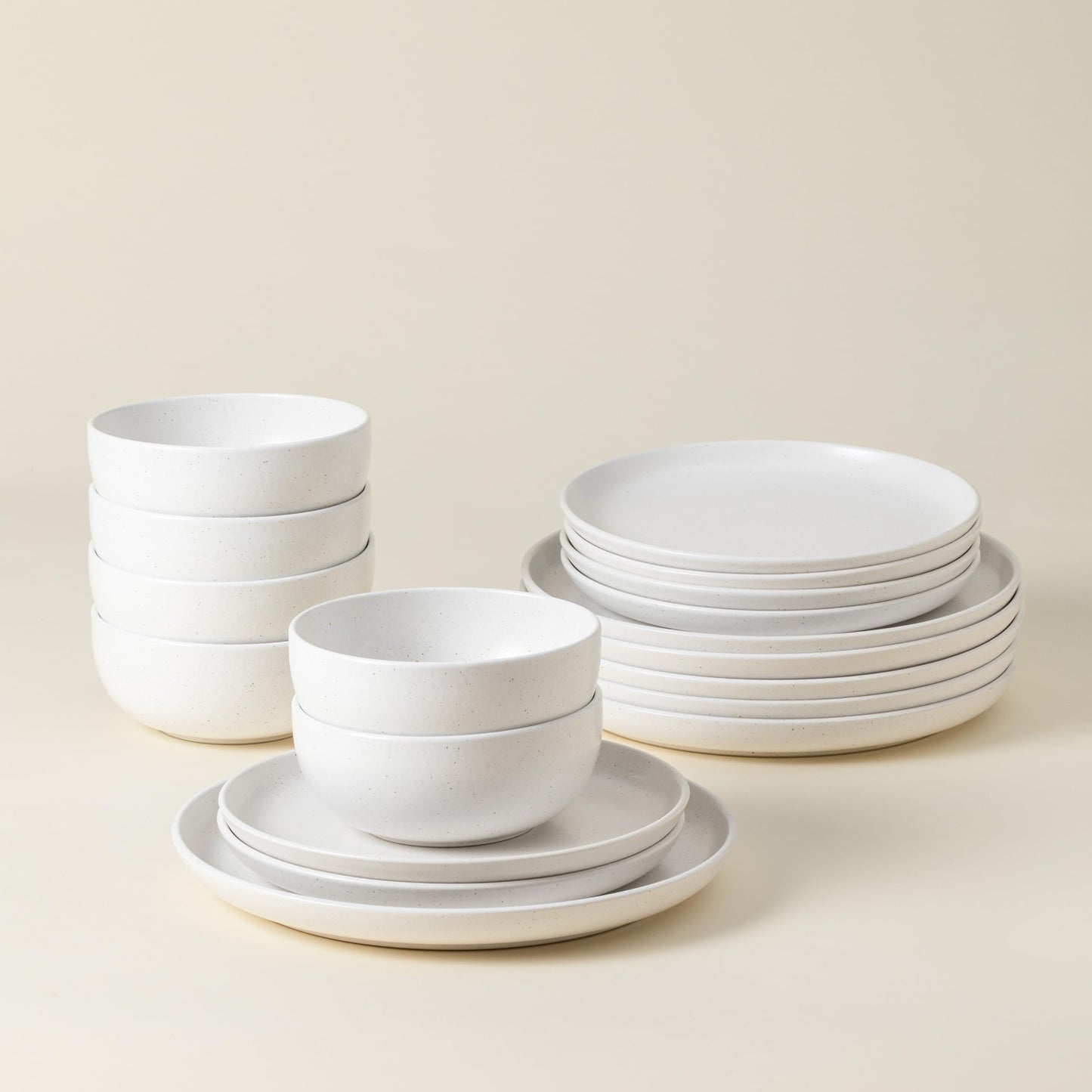 Casafina Ceramic Stoneware 18-Piece Place Setting Service for 6 with Cereal Bowls - Pacifica Collection, Salt White | Microwave & Dishwasher Safe Dinnerware Set | Restaurant Quality Tableware