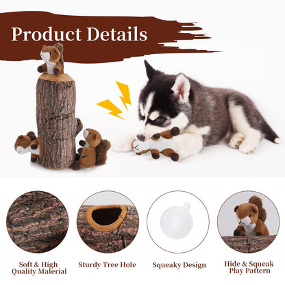 IFOYO Squirrel Hide and Seek Dog Toy, Squeaky Interactive Dog Toys for Boredom, Plush Dogs Toys to Keep Them Busy, Relive Anxiety, Attract Attention, Puzzle Toy for Smal and Medium Dogs