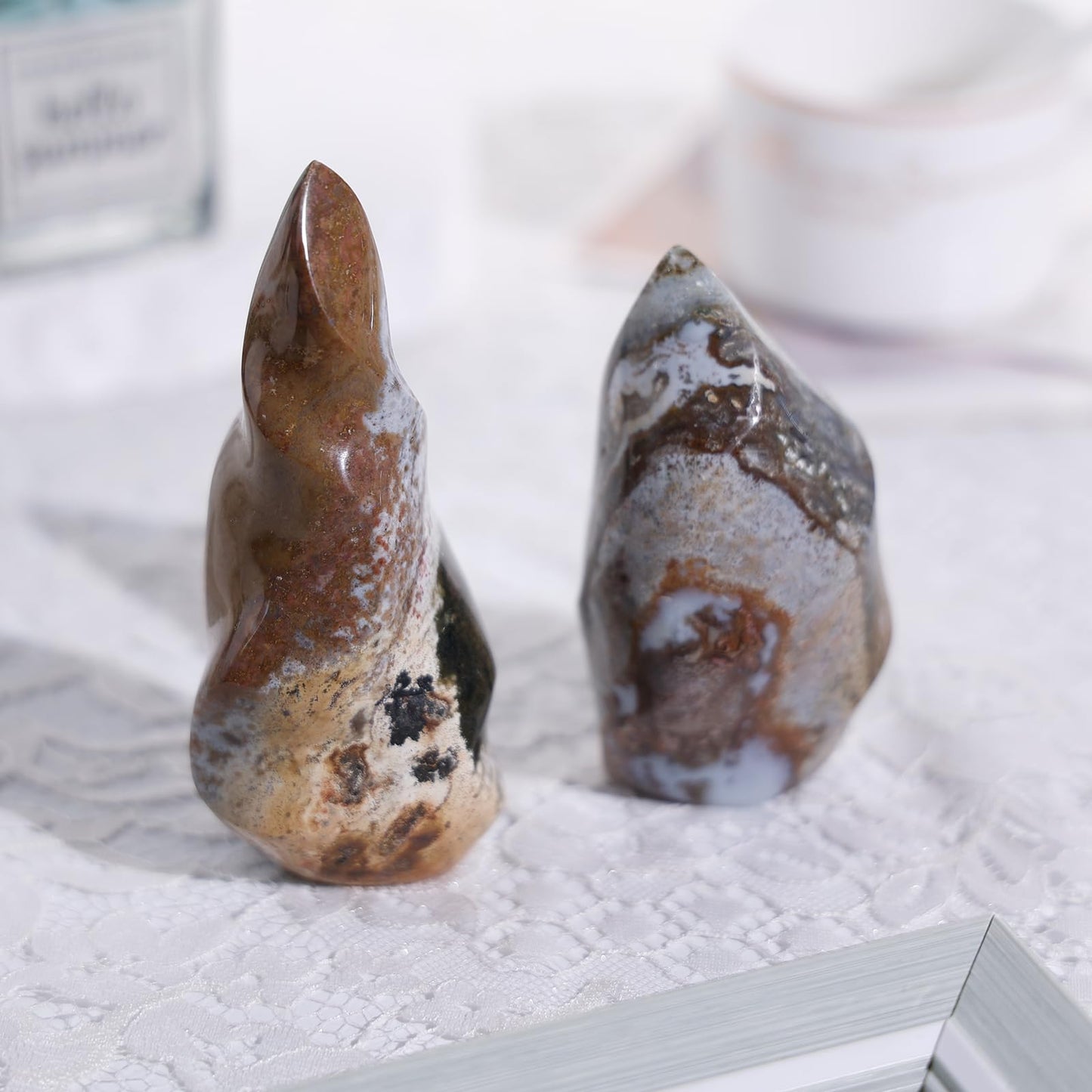 dssmboom Ocean Jasper Flame Shaped Stone Tower for Home Decor, Irregular Healing Crystal Specimen Mineral for Collection, Energy Balancing,201g-300g