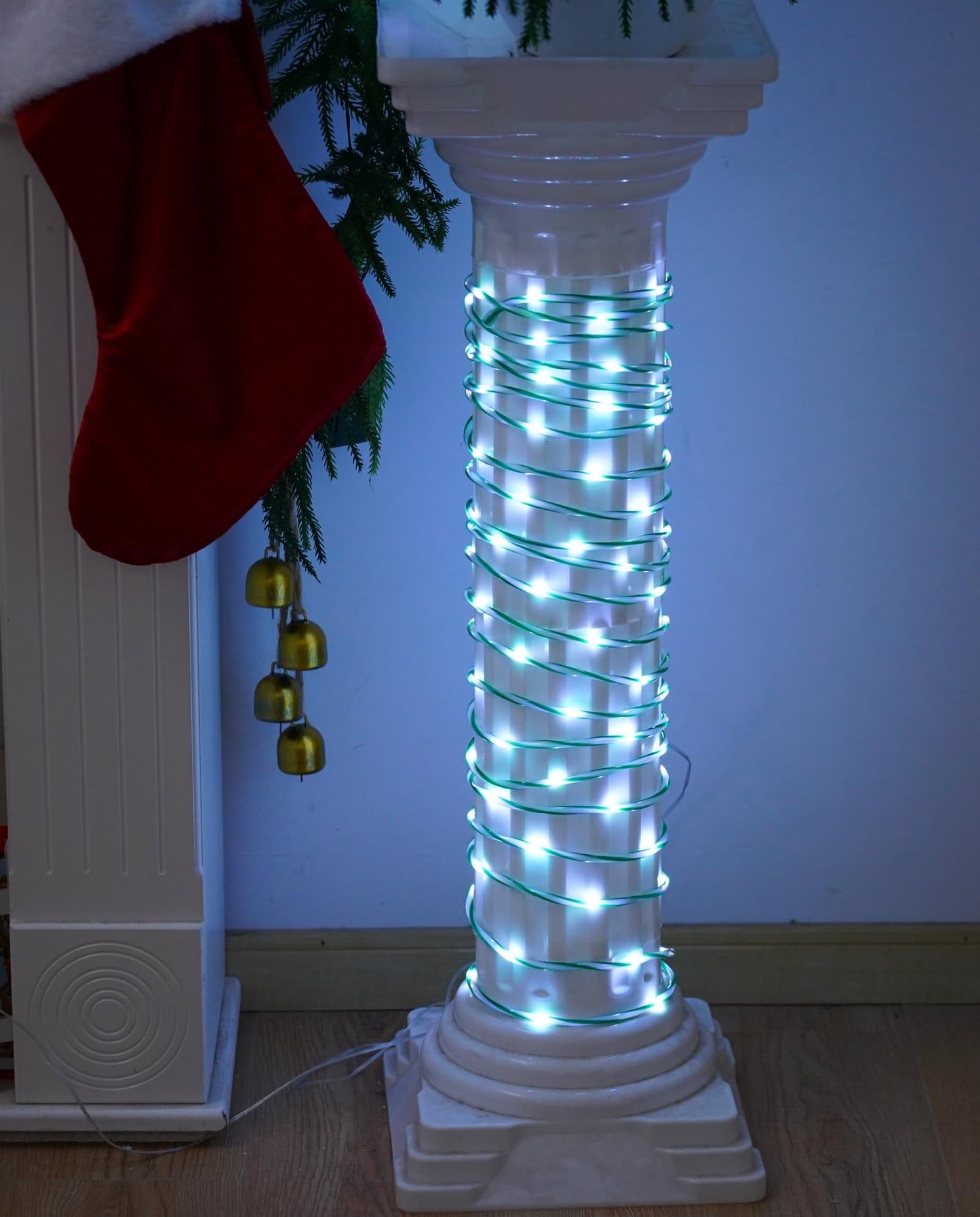 QITONG Solar Christmas Lights Outdoor, 2 Pack Each 33ft 100 LED Green and White Candy Cane Rope Lights, Fairy Lights in Clear Thin Tube with 8 Modes