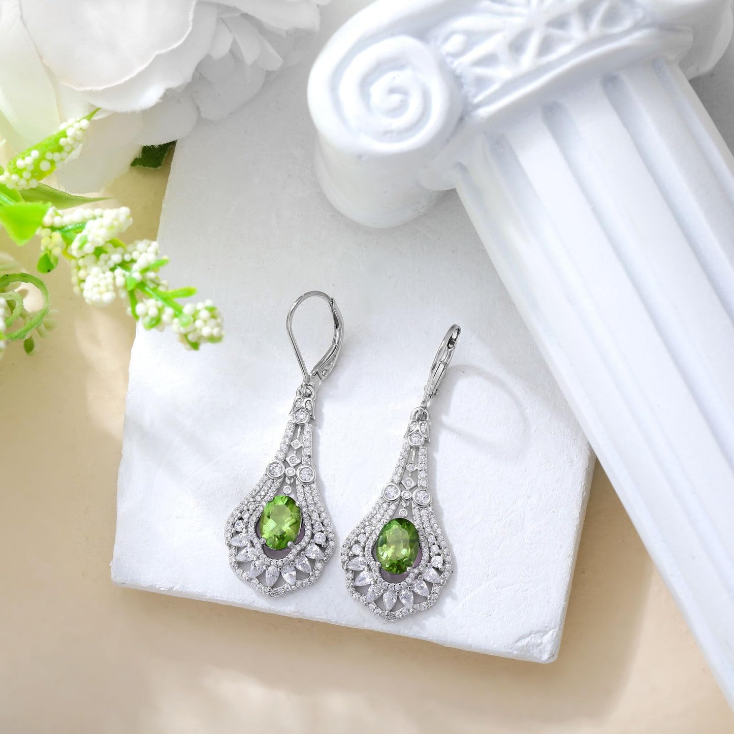 Lvoryance 1.5CT Genuine Peridot Earrings 925 Sterling Silver 6mm * 8mm Oval Cut August Birthstone Drop Earrings for Women