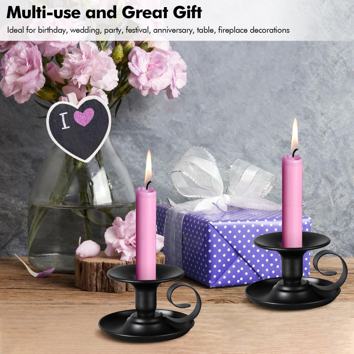 Lunhoo 2 Pack Candle Stick Holder, Metal Taper Candlelight Stand for Party Wedding Christmas Table Home Decoration (Black)