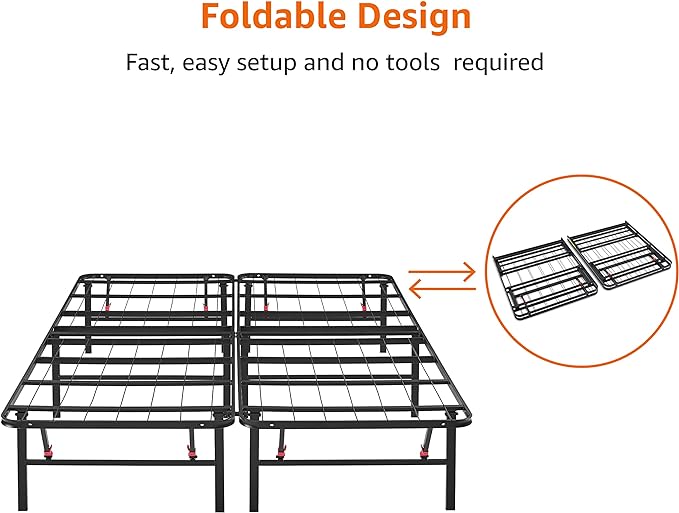 Amazon Basics Bed Frame with Storage, Foldable Metal Platform, Sturdy Steel