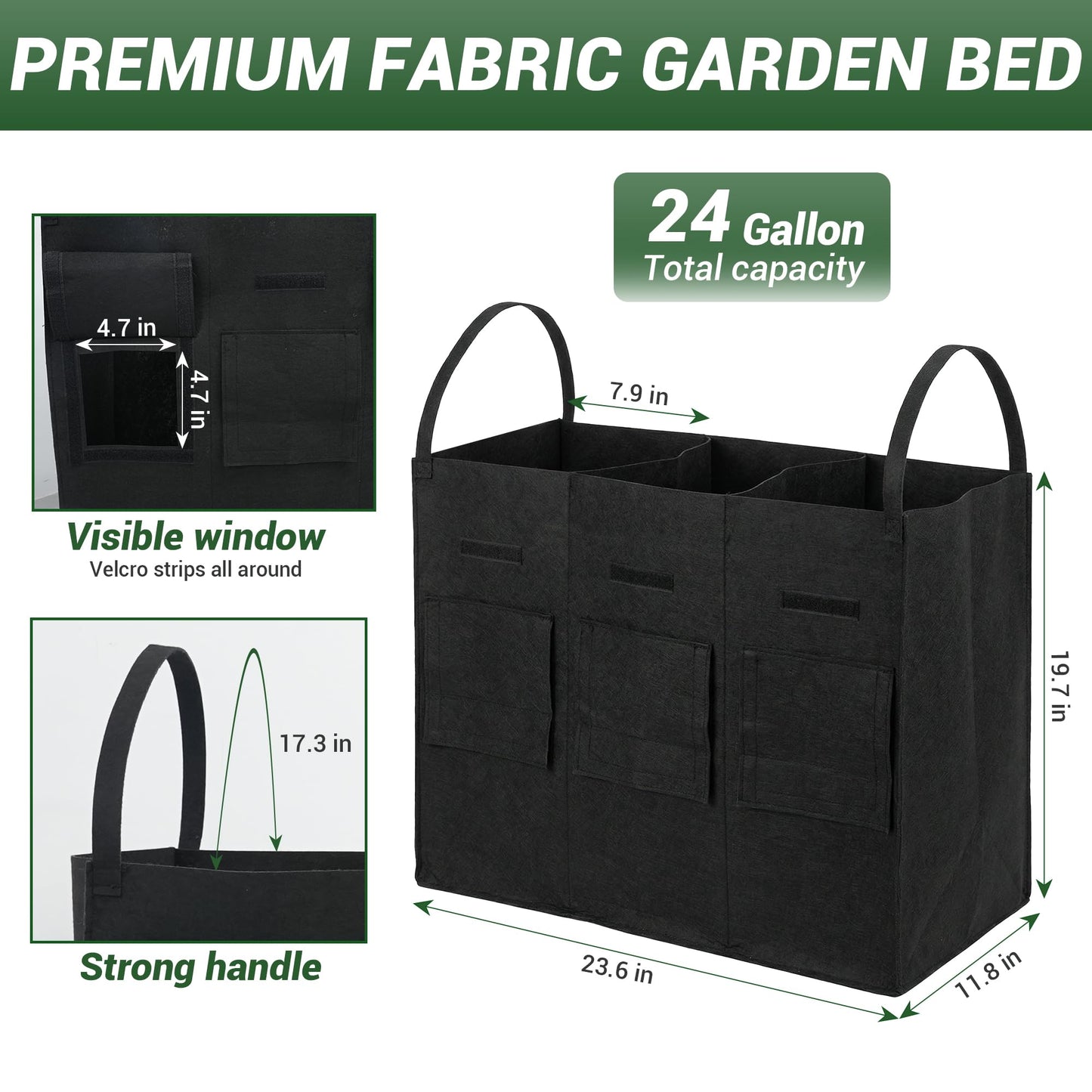 Chonway 24 Gallon 2 Pack Potato Grow Bags with Visible Harvest Window & Handles, 3-Compartment Nonwoven Fabric Planters Grow Bags for Potatoes, Potato Planter for Growing Tomato, Vegetables, Flower