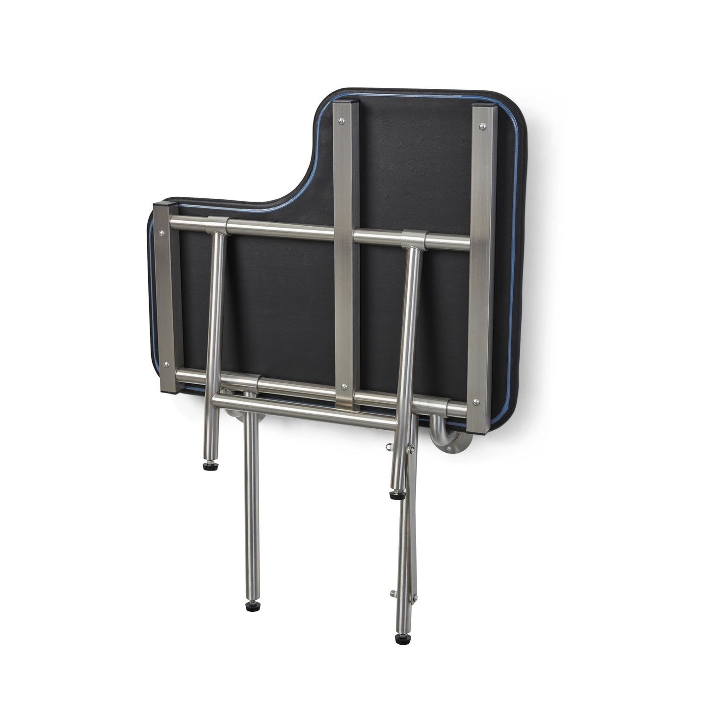 32" x 22.5" Black Padded Wall Mount Folding Left-Handed Transfer Bench Shower Seat with Legs, ADA Compliant