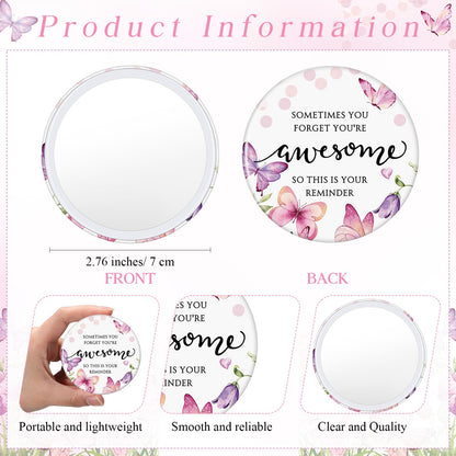 Cinnvoice 25 Set Inspirational Compact Mirror Religious Mother's Day Bulk Gift for Women Christian Mini Makeup Pocket Mirror with Card for Volunteer Admin Employee Teacher Nurse (Butterfly)