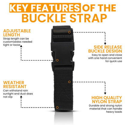 Harrier Hardware Utility Strap with Quick-Release Buckle, Black, 72-Inch, 6-Pack