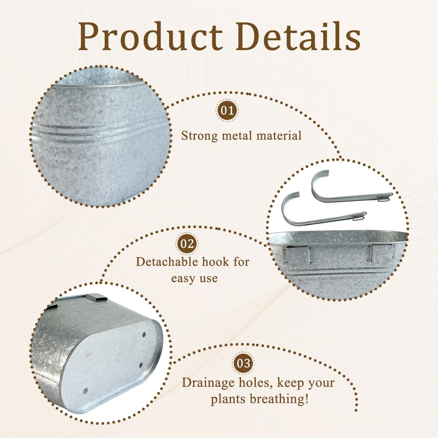 Joyfernal Balcony Galvanized Hanging Planters Railing Flower Pots, Outdoor Metal Fence Planter Pot with Detachable Hooks Drain Hole for Garden Patio Yard Decor (12 Inch, 6Pcs)