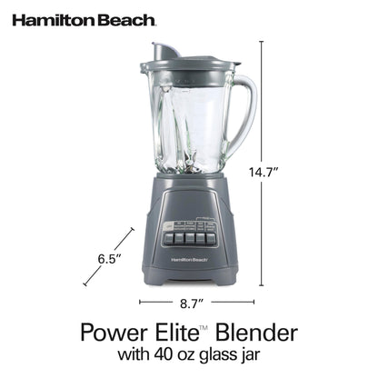 Hamilton Beach Power Elite Wave Action Blender For Smoothies, 40 Oz Glass Jar, 12 Functions Including Puree, Crush Ice, 700 Watts - Black (58148A)
