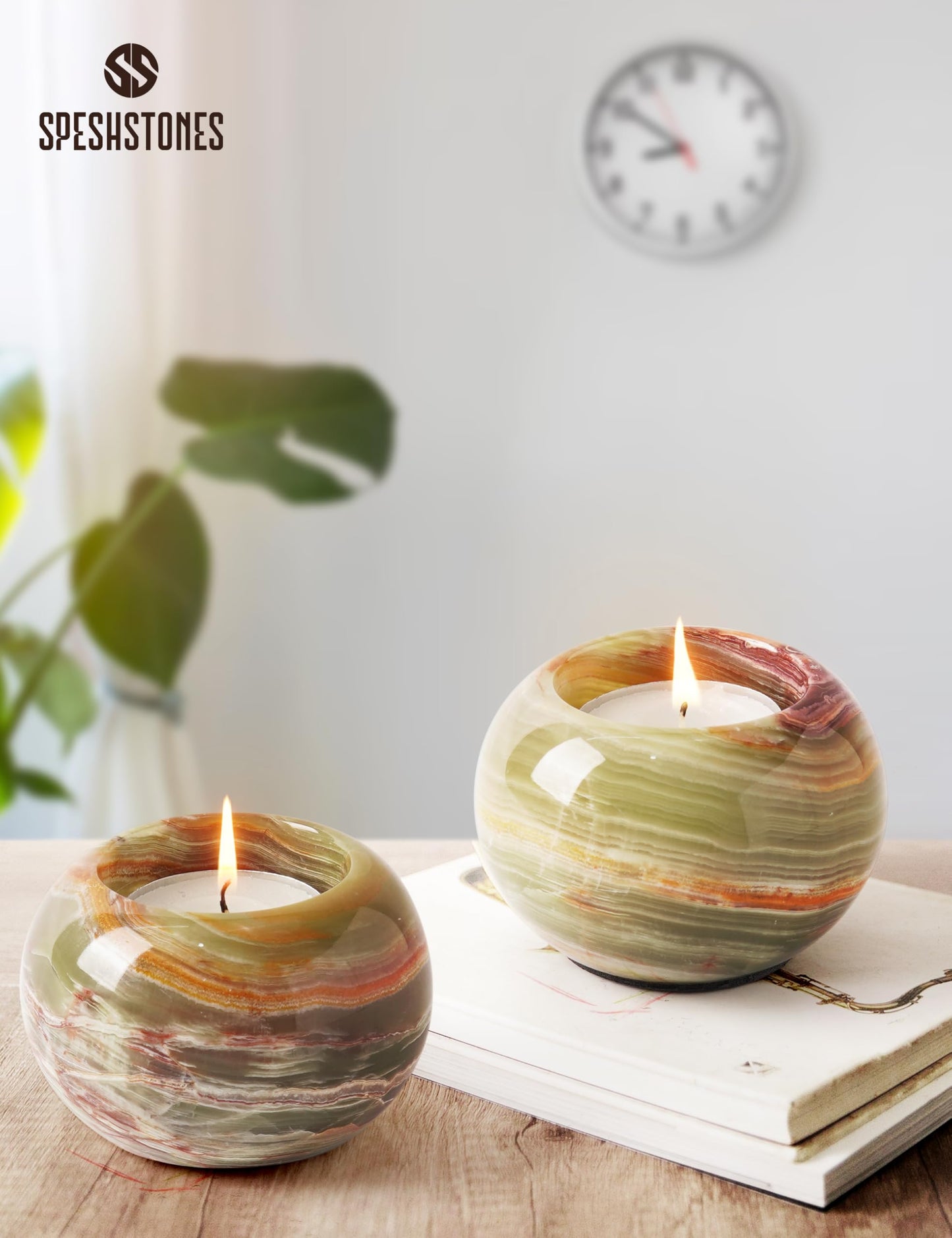 SPESHSTONES Marble Tealight Candle Holder 3 Inch Green Onyx Mini Votive Candle Holders for Table Centerpiece, Valentines Day Decorations & Room Decor, Decorative Candles Holders for Wedding Gifts