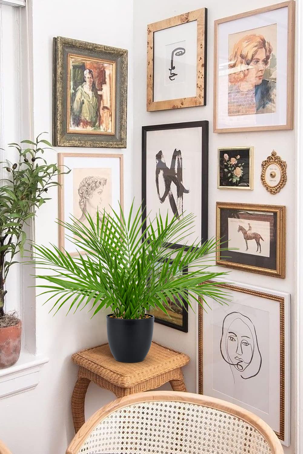 Briful Fake Plant 15’’ Artificial Palm Plant in Matte Black Pot Realistic Faux Tropical Palm Tree Houseplant for Home Indoor Living Room Tabletop Bedroom Decorations