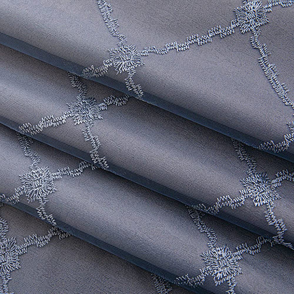 Amidoudou 1 Pair Double Layer Geometric Curtains for Living Room Gradient Diamond Pattern Embroidered Curtains for Bedroom (Grey,54x90 Inch)