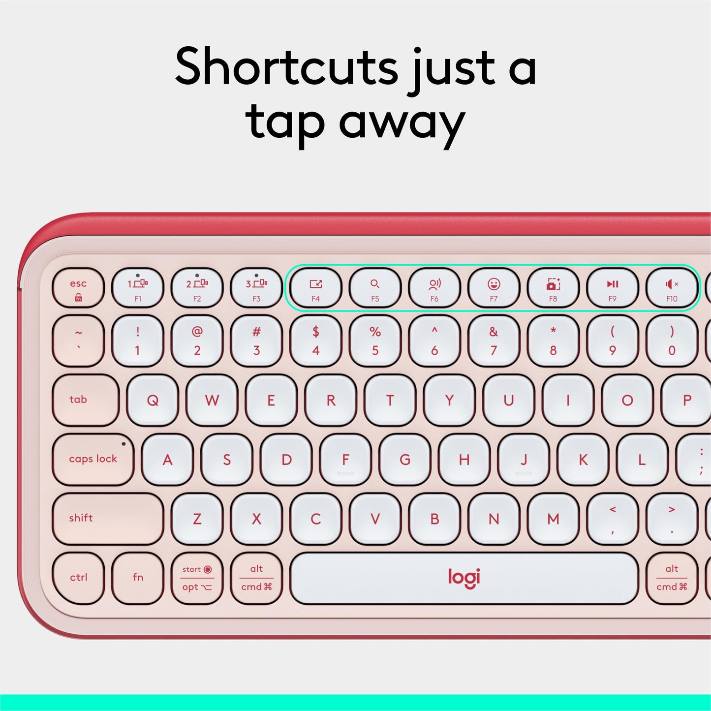 Logitech POP ICON Keys Wireless Bluetooth Keyboard, Comfortable Typing, Programmable Keys, Easy-Switch Between up to 3 Devices, for Laptop, Tablet, PC – Rose and Off-White