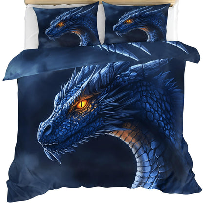 Twin Size Duvet Cover Dragon Print Duvet Cover Dragon Comforter Cover Demon Wyrm Bedding Kids Room Bedding Decor (Reversible Printing)