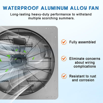 SierraSquad 24 Inch Wall Mounted Shutter Exhaust Fan – 3500 CFM, 1500 RPM High Velocity, Low Noise, Automatic Aluminum Ventilation Fan for Greenhouse, Attic, Shop, Shed & Commercial Use