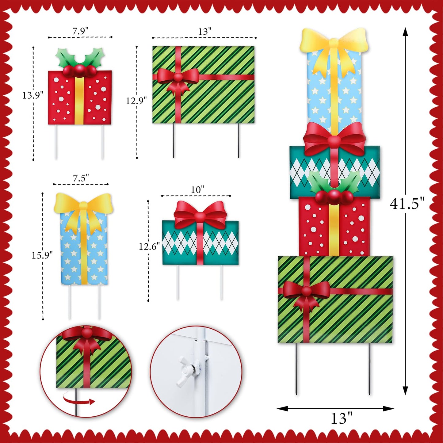 Christmas Yard Sign Decorations Outdoor Christmas Four Gift Boxes Yard Signs with Metal Stakes for Xmas Holiday Party Lawn Sign Garden Decor Outdoor Yard Signs