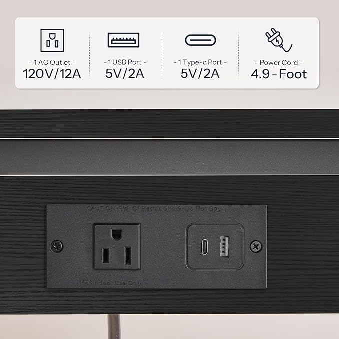 HOOBRO C-Shaped End Table with Charging Station, Adjustable Height Sofa Tray