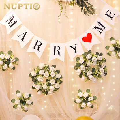 NUPTIO Flower Wedding Centerpieces for Tables - 10 Pcs 14 inch Diam Large White Artificial Flowers Fake Roses Candle Rings Wreaths Spring Summer Wreath for Front Door Weddings Party Ceremony Decor