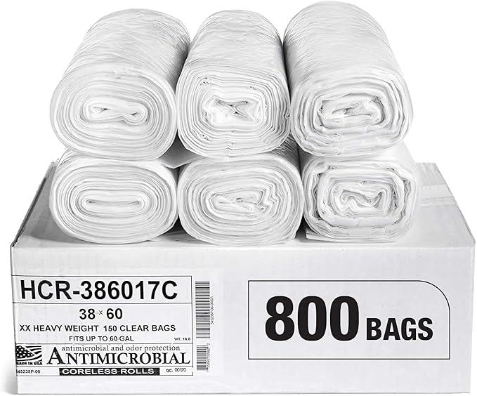 Aluf Plastics High Density Trash Bags, 60 Gallon, 17 Micron,