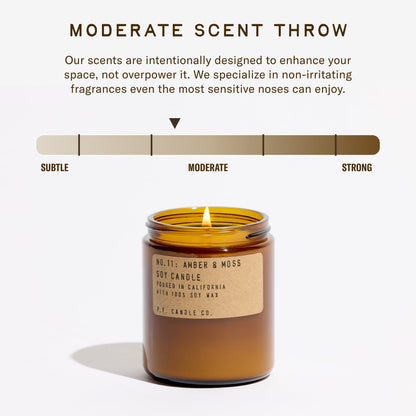 P.F. Candle Co. Amber & Moss Classic Standard Scented Soy Wax Candle (7.2 oz) 40-50 Hour Burn Time, Amber Glass Jar, Made in The U.S.A.