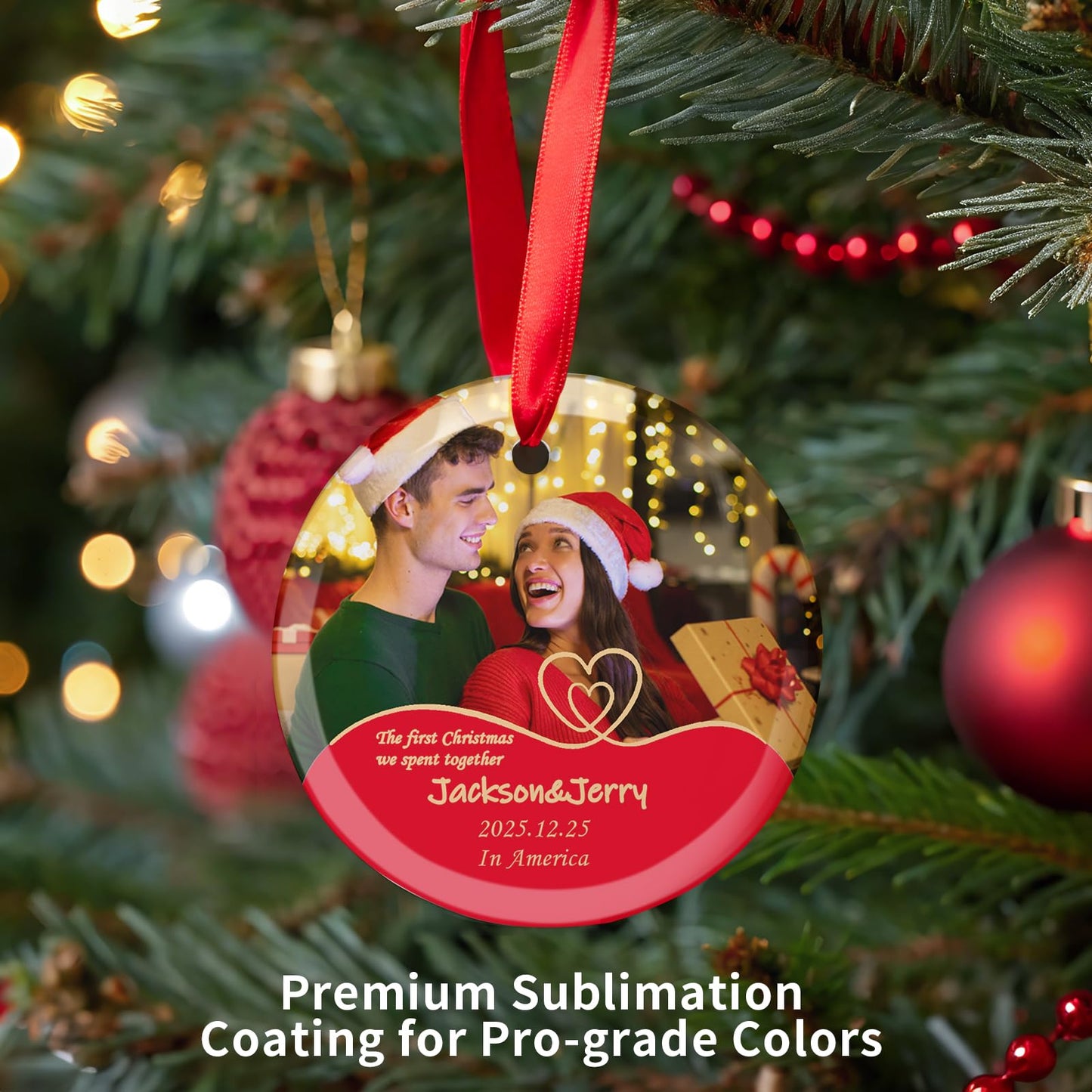 PYD Life 24 PCS Sublimation Ornament Blanks Glass 3 Inch Round Ornament with Red Ribbon for DIY Crafting Personalized Home Christmas Decor Bulk