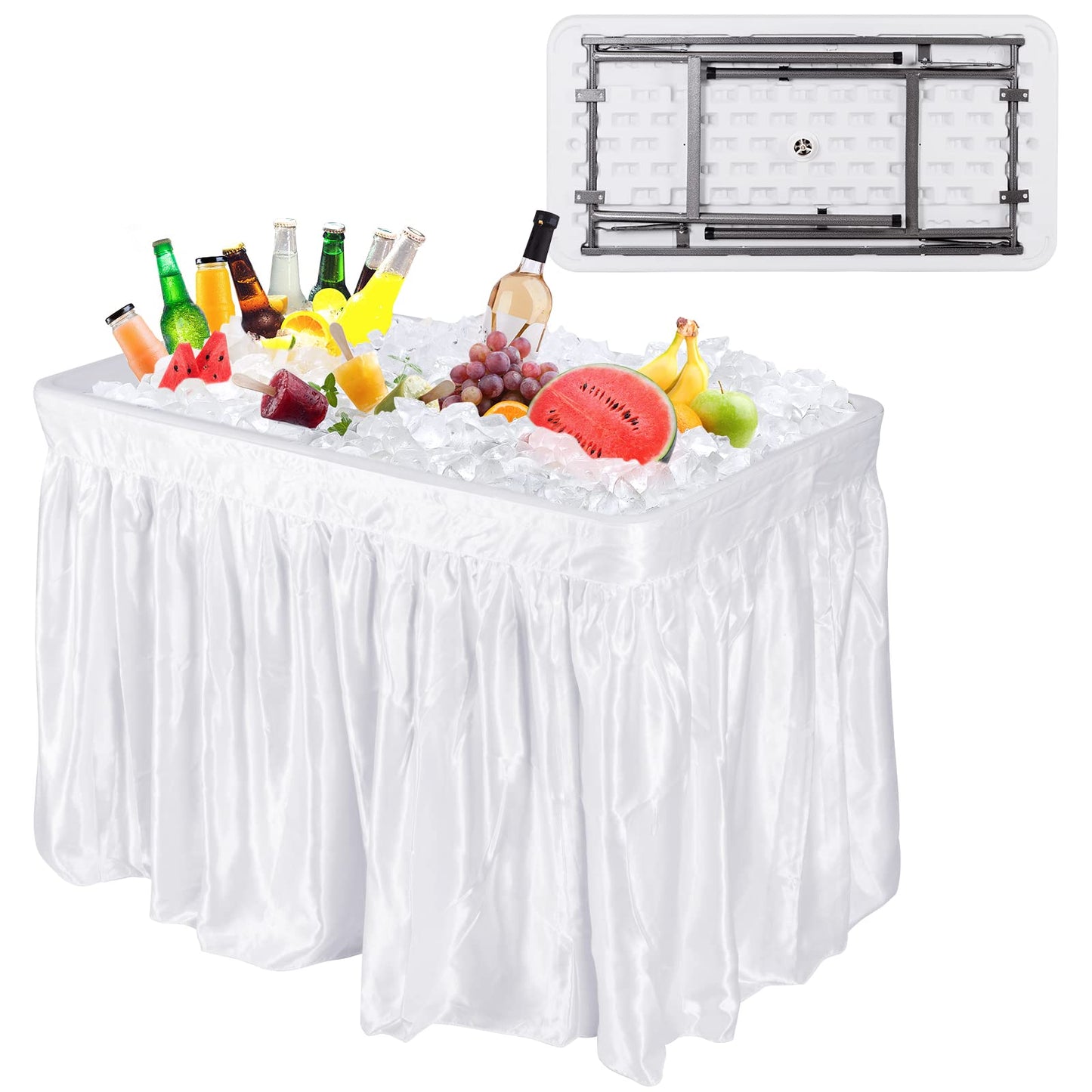 4 Foot Ice Cooler Table, Folding Buffet Cold Food Keeper w/Removable Matching Skirt & Drain Plug, Portable Patio Outdoor Chilling Table, Cooler Server for Party, Picnic, Camping, Wedding, BBQ
