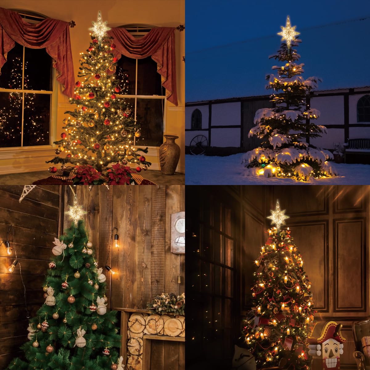 LAMPHOME 10-Light Christmas Tree Topper,Bethlehem Star Tree Topper, Gold Bethlehem Star Treetop, Golden