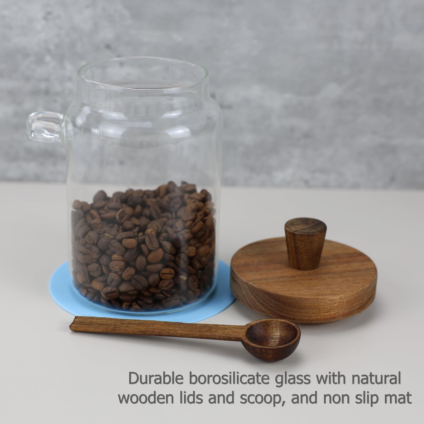 EIKS Glass Jars with Wooden Lids and Scoop, Airtight Food Storage Containers for Sugar Coffee Bean Candy Spice Bath Salt (26oz)