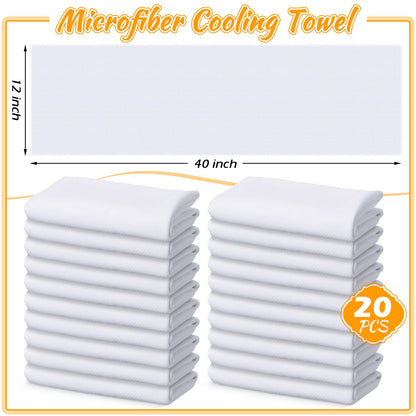 20 Pcs Cooling Towel 40" x 12" Ice Towel for Neck and Face Microfiber Chilly with Bag Breathable Yoga Gym Stay Cool Towels Sweat Rag for Workout Running Camping Pilates Beach Accessories (White)