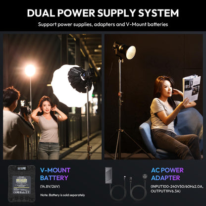 ULANZI RGB Video Light - 120W COB LED Video Light Photography Continuous Output Lighting with Adapter and APP Control, 2700K-6500K 27000lux/m 20 Scenes Bowens Mount for Studio Video Recording, Filming