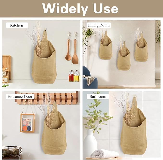 100% Linen Hanging Storage Bags Baskets 2 Pcs, Small Wall Storage Bag