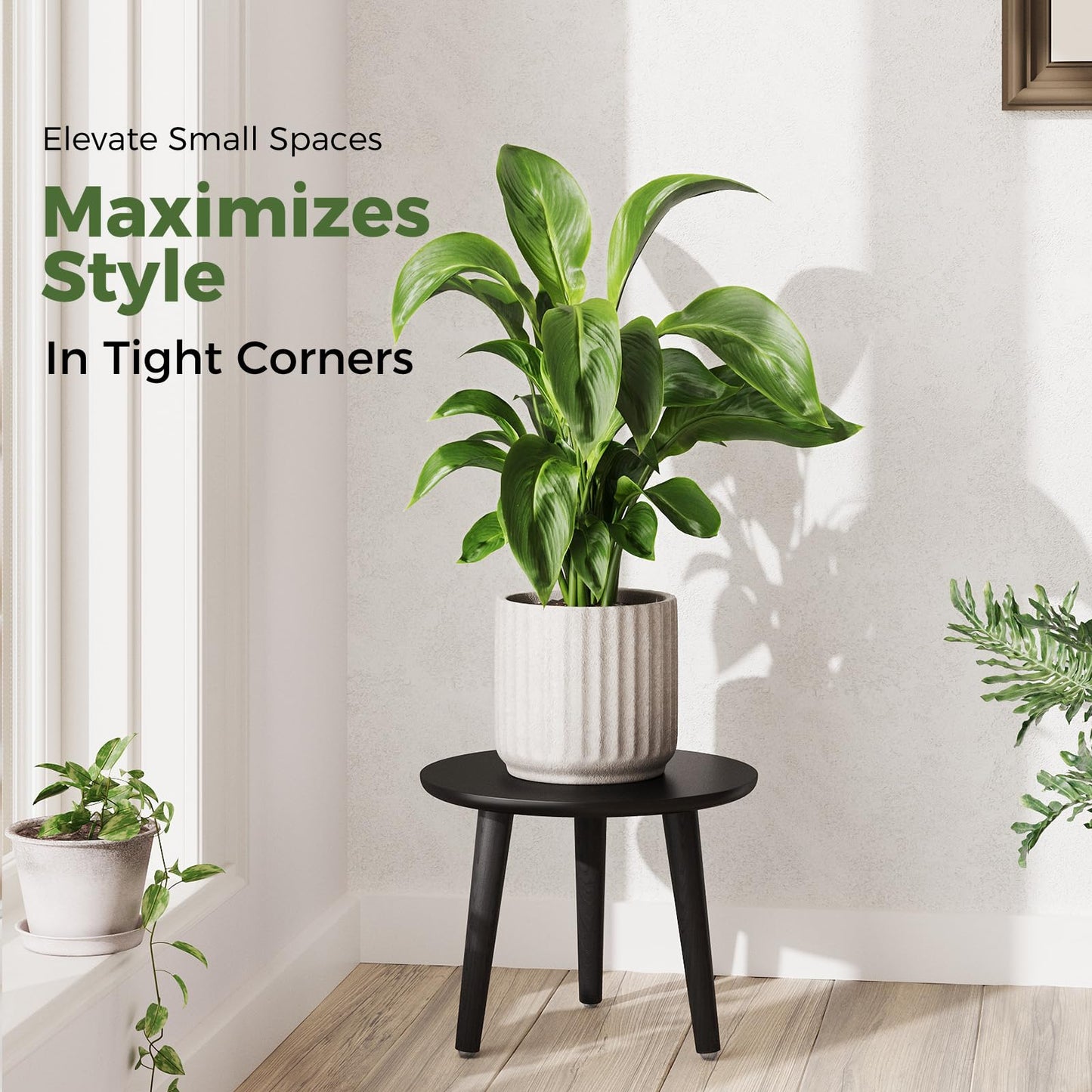 Leaf&lull Black Plant Stand Indoor Small Plant Table for Large Plants Wood Plant Stool Tall Plant Holder for Living Room Bedroom Balcony
