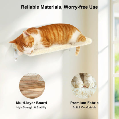 FUKUMARU Cat Wall Shelves, Stable & Safe 4 in 1 Large Cat Walls Furniture Set, Wooden Kitten Climbing Wall with Scratching Post for 16 Inch Drywall - Beige
