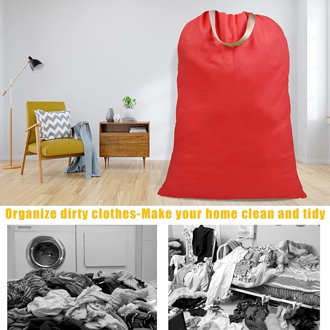 Cotton Canvas Laundry Bag with Handles & Drawstring Straps, Heavy Duty Extra