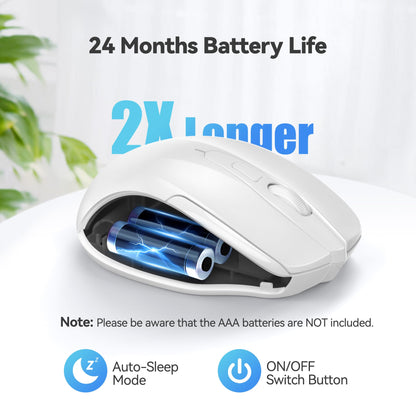 TECKNET Wireless Mouse, 2.4G Ergonomic Optical Mouse, Computer Mouse for Laptop, PC, Computer, Chromebook, Notebook, 6 Buttons, 24 Months Battery Life, 2600 DPI, 5 Adjustment Levels