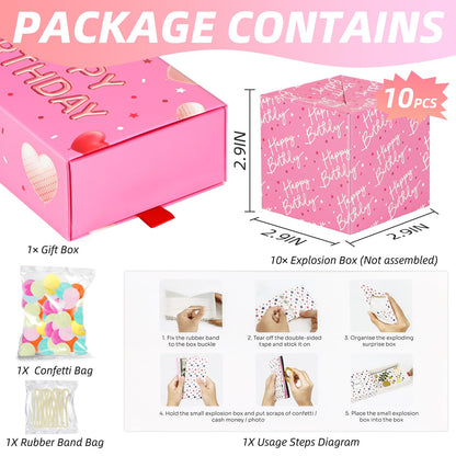WenmthG Happy Birthday Surprise Gift Box Explosion for Money - DIY Pop Out Folding Bounce Explosion Gift Box with Confetti - Birthday Money Bank - Cash Gift Idea for Women Men Kids (Pink)