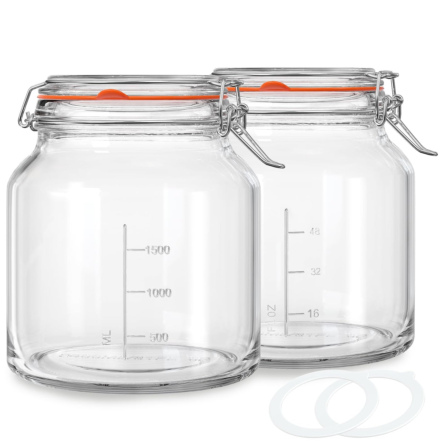 Qianfenie 2 Pack 79oz Glass Jar with Lid(2350ML), 0.6 Gallon Mason Jars Wide Mouth with Airtight Lid, Glass Pickle Jar for Food Storage, Cookies, Pickling, Kombucha(Includes 2 Spare Seals)
