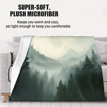 PAOABIU Foggy Forest Blankets, Misty Woodlands Throw Blanket for Couch Bed Sofa, Teal Blankets and Throws - Super Soft Cozy Plush Flannel Blanket Gifts & Decor, 66x90