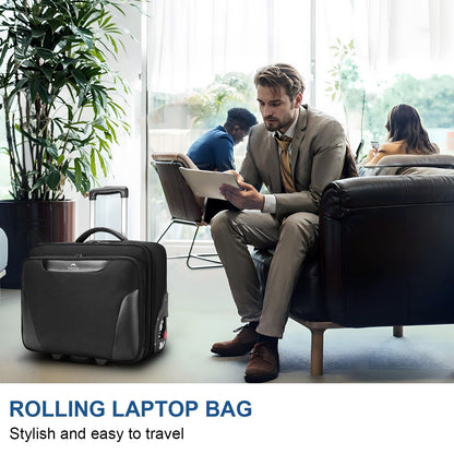 MATEIN Rolling Briefcase for Men, Large Rolling Laptop Bag with Big Wheels Fits 17.3 Inch Notebook for Travel Office Work, Water Resistant Roller Computer Case College Teacher Luggage Suitcase, Black