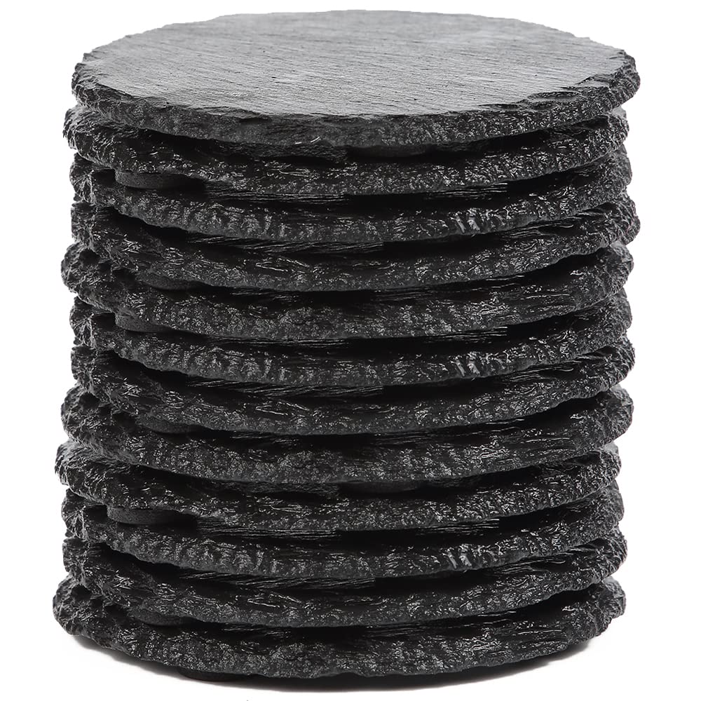 12 Round Slate Stone Coaster Drink Slate Coaster for Bar Kitchen Home Decor, Black, 3.8 Inches in Diameter